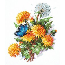 Goedkoop borduurpakket met telpatroon - Paardebloemen 